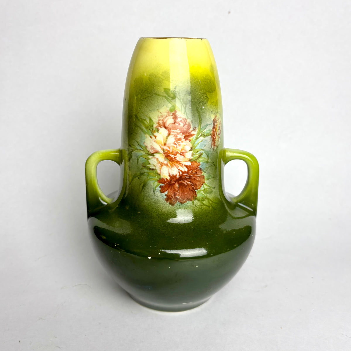 Set of 3 Antique English Vases – Florals & Portrait (17cm Tallest)