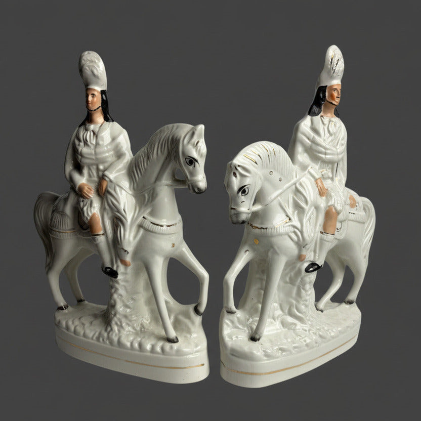 Antique Staffordshire Highlander Flatback Figures Pair Horseback 37cm