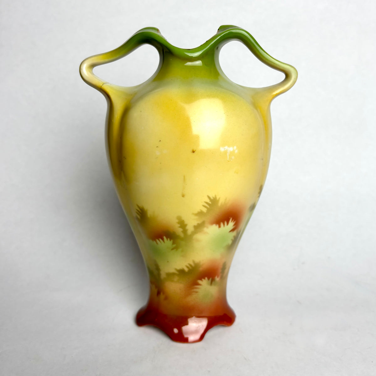 Antique Colonial Scene Vase – Twin Handles, Sunset Glaze (18cm)