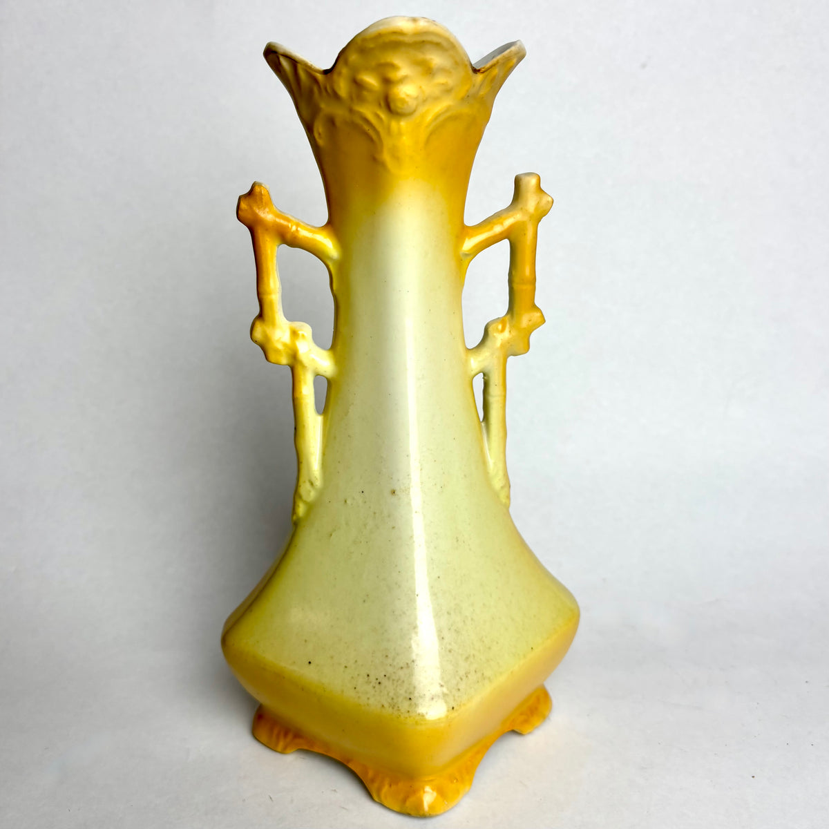 Antique English Vase – Bamboo Handle & Floral Motif (24cm)