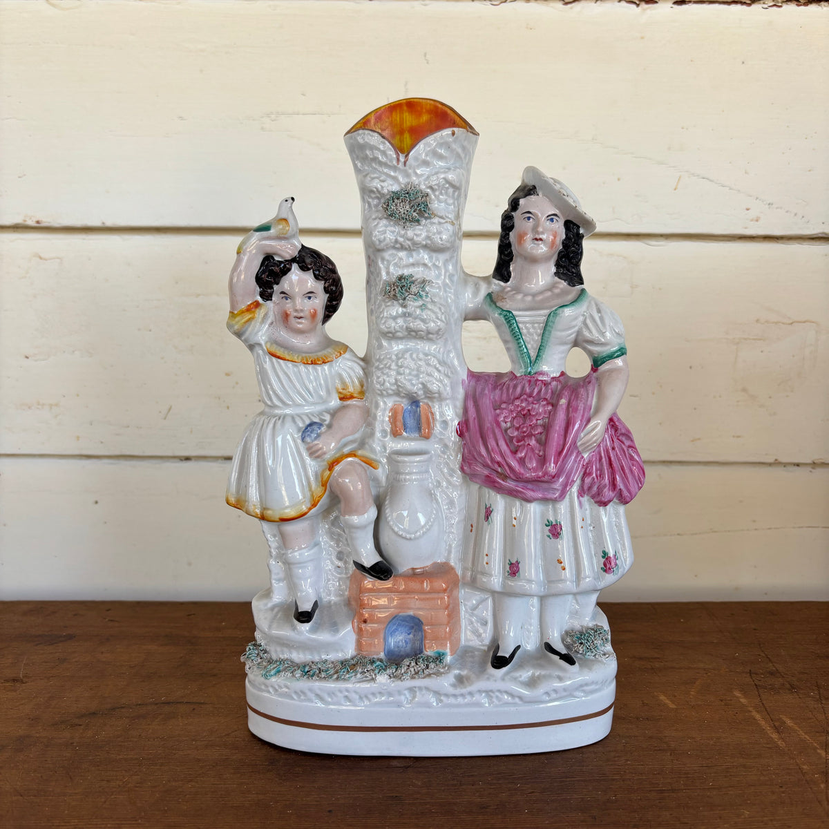 Victorian Staffordshire Spill Vase – Mother & Child, Hand-Painted c.1860