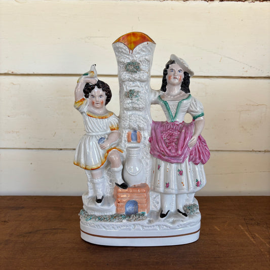 Victorian Staffordshire Spill Vase – Mother & Child, Hand-Painted c.1860