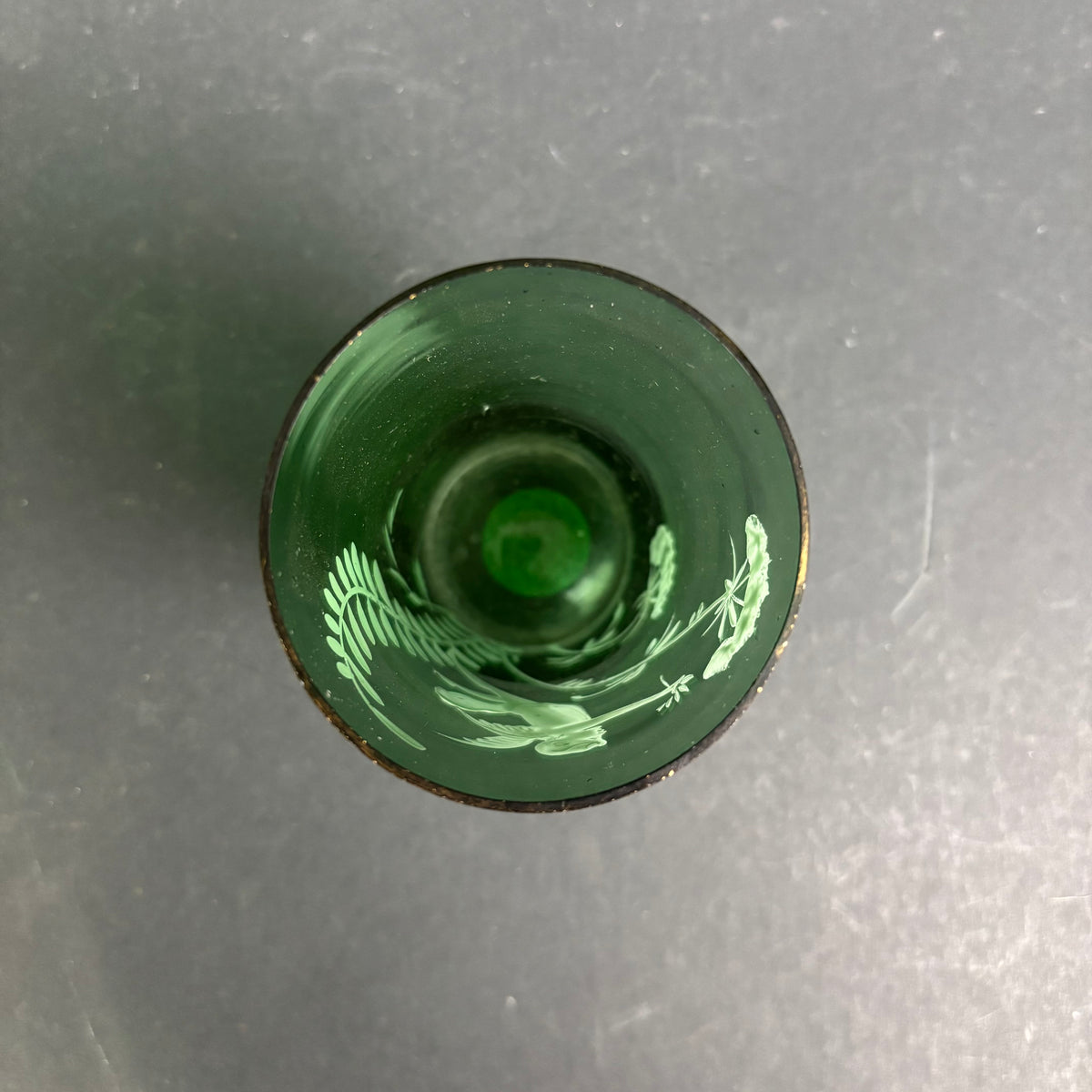 Antique Green Mary Gregory Style Glass Tumbler – Cherub / Cupid c.1880