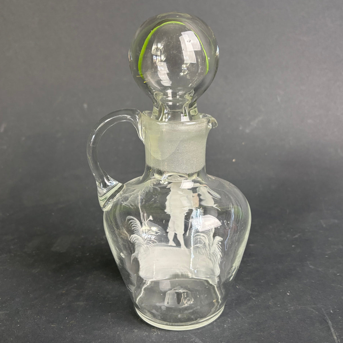 Antique Mary Gregory Style Glass Decanter – Clear Glass with Enamel Figure & Stopper c.1880