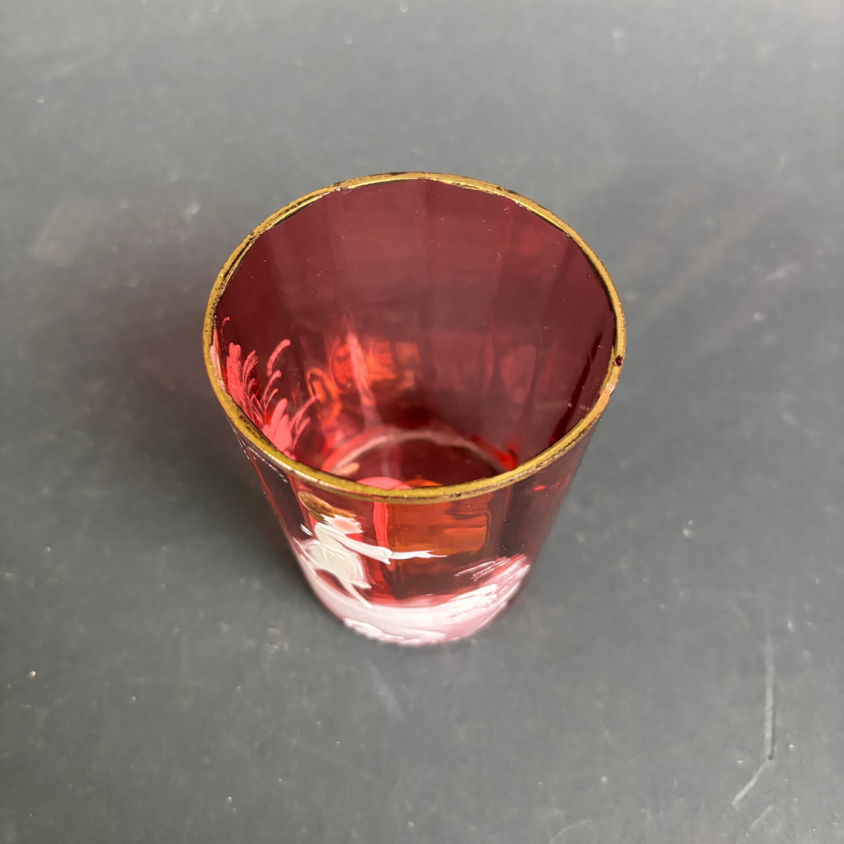 Antique Cranberry Mary Gregory Style Glass Tumbler – Enamel Child Scene c.1880