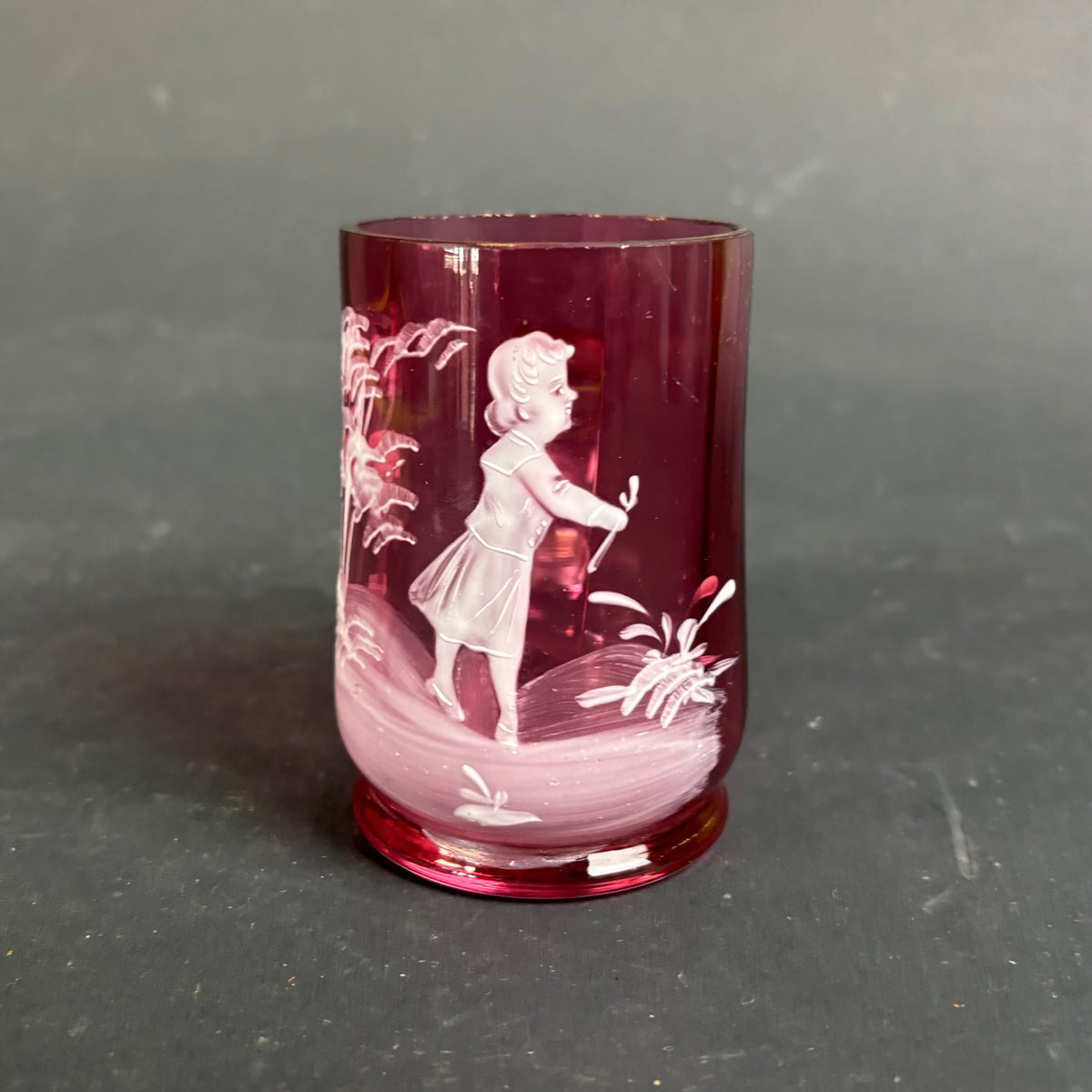 Victorian Mary Gregory Cranberry Glass Mug c.1880