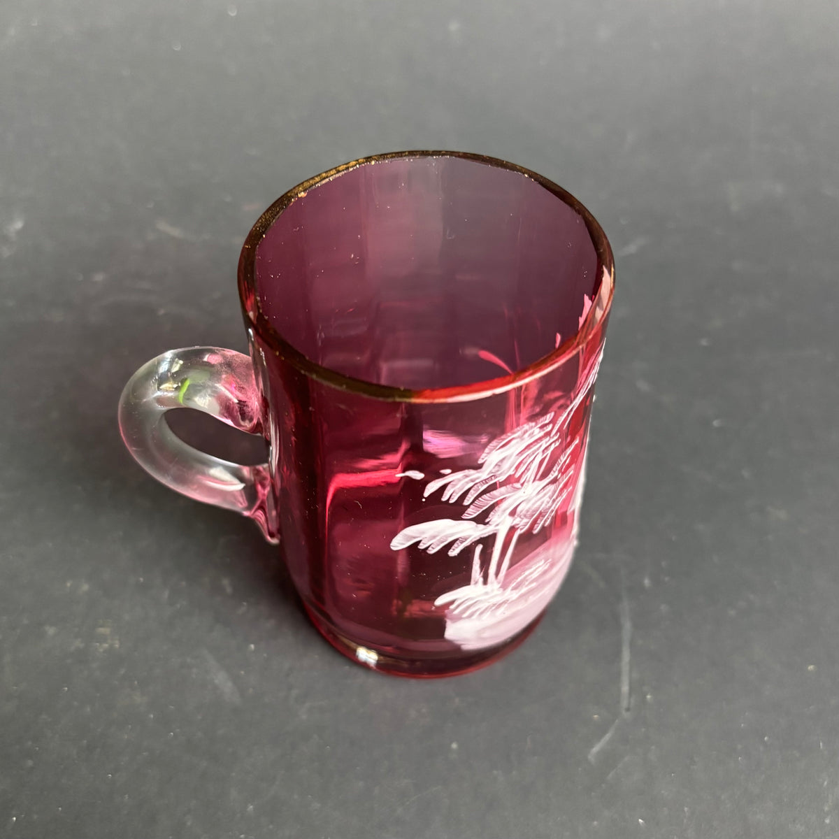 Victorian Mary Gregory Cranberry Glass Mug c.1880