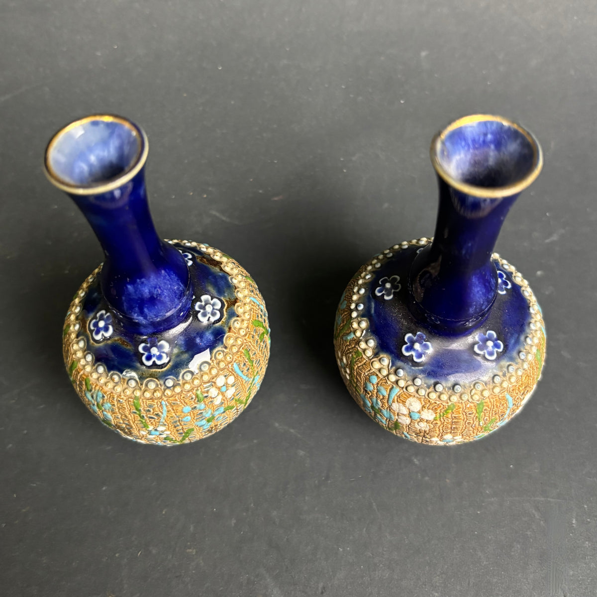 Royal Doulton Pair of Small Vases Pattern 6452 Cobalt & Gilt