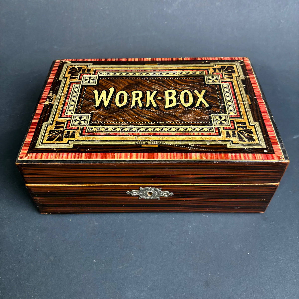 Antique German Tunbridge Style Work Box – Faux Grain Decoration – c.1880–1910