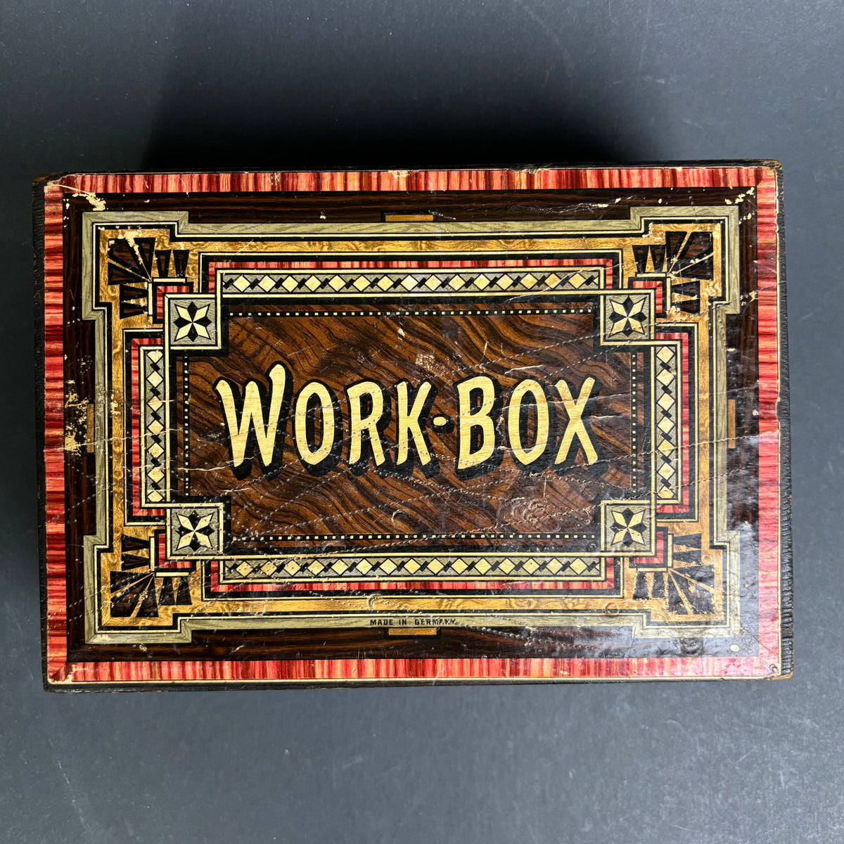 Antique German Tunbridge Style Work Box – Faux Grain Decoration – c.1880–1910