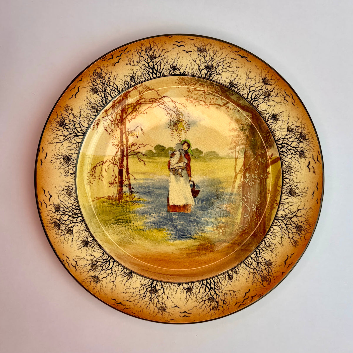 Royal Doulton Pastoral Seriesware Plate – Mother Carrying Child Large 27 cm Display Plate, c.1930
