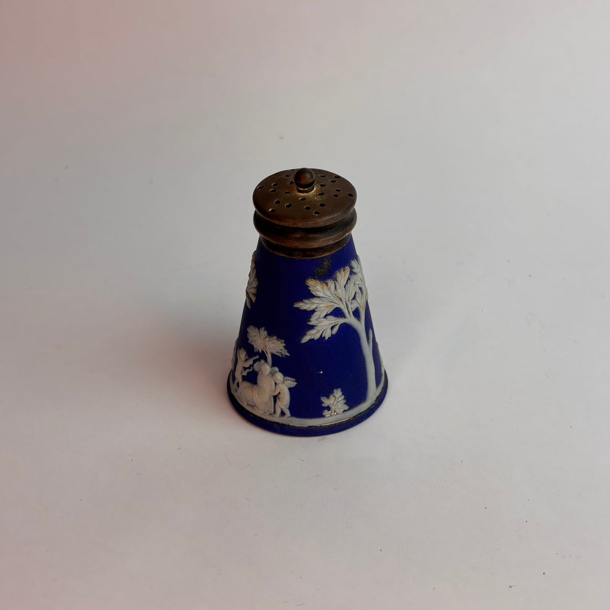 Antique Blue Jasperware Pepper Pot with Pewter Top Wedgwood, England, late 19th – early 20th century
