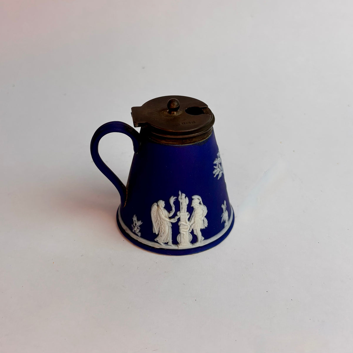 Antique Blue Jasperware Cream Jug with Pewter Lid Wedgwood, England, late 19th – early 20th century