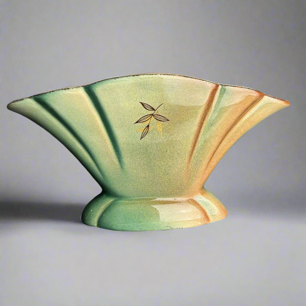 Wembley Ware Fan Vase – Mid-Century Glaze – $75