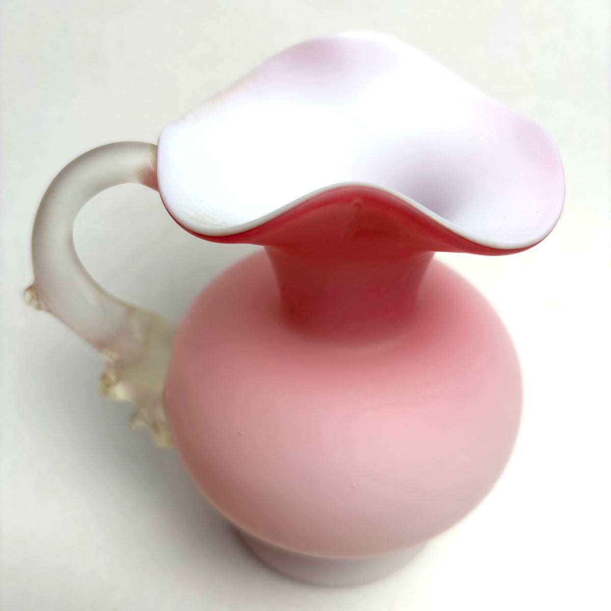 Victorian Satin Glass Jug Cranberry Pink Thorn Handle Ewer