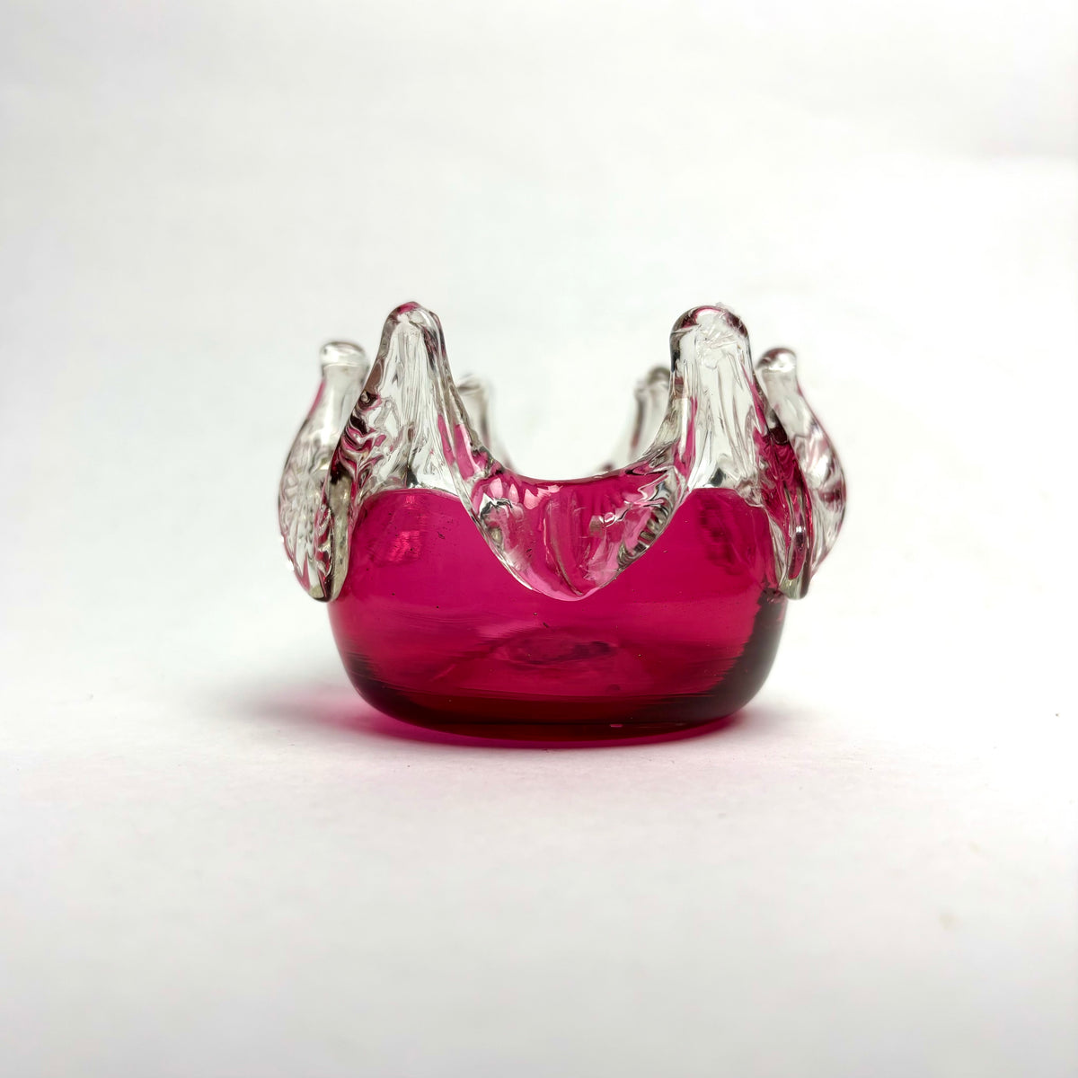 Victorian Cranberry Glass Small Bowl Optical Ribbed Crimped Rim