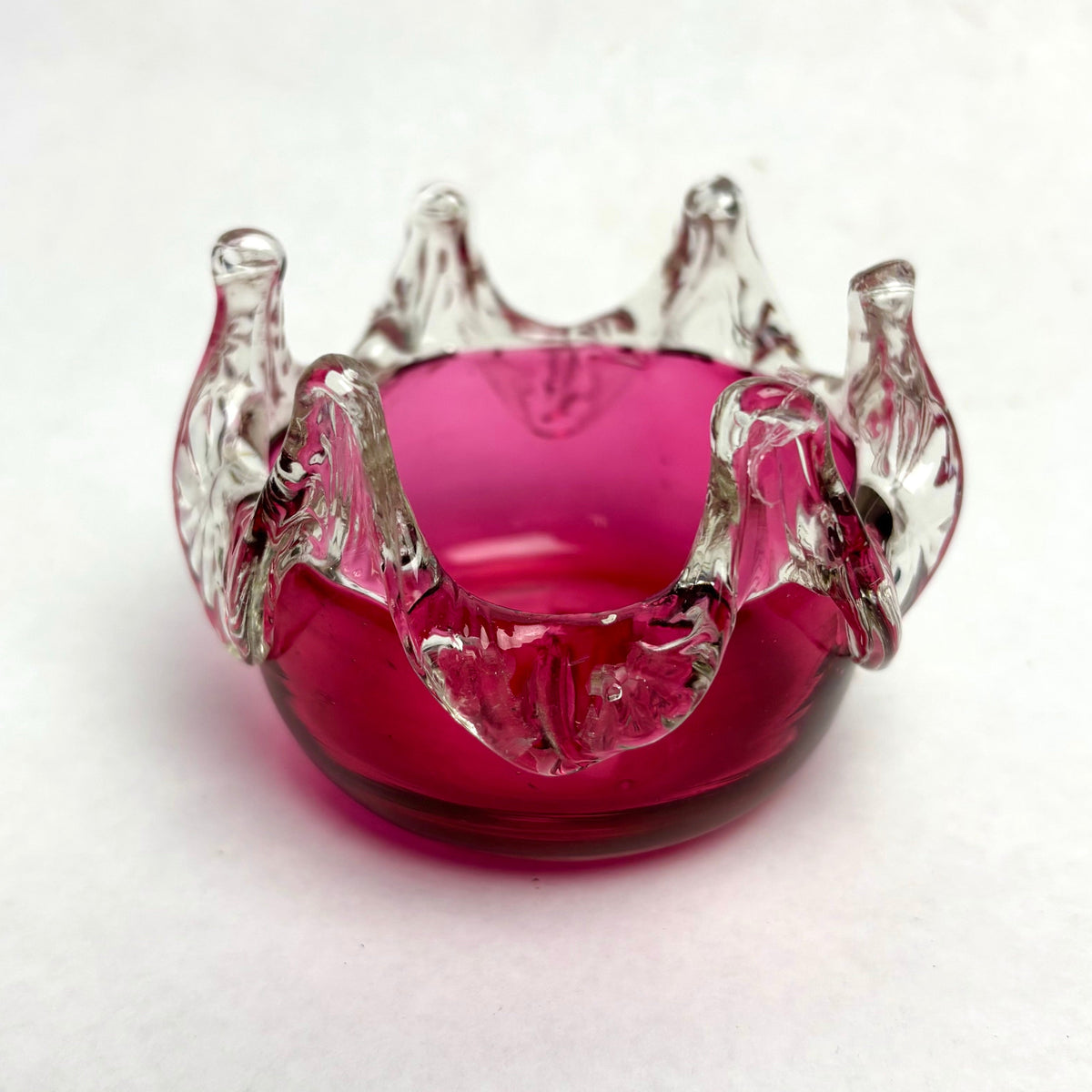 Victorian Cranberry Glass Small Bowl Optical Ribbed Crimped Rim