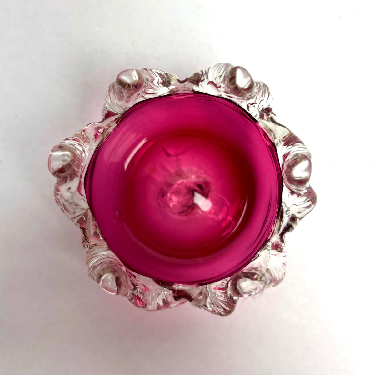 Victorian Cranberry Glass Small Bowl Optical Ribbed Crimped Rim