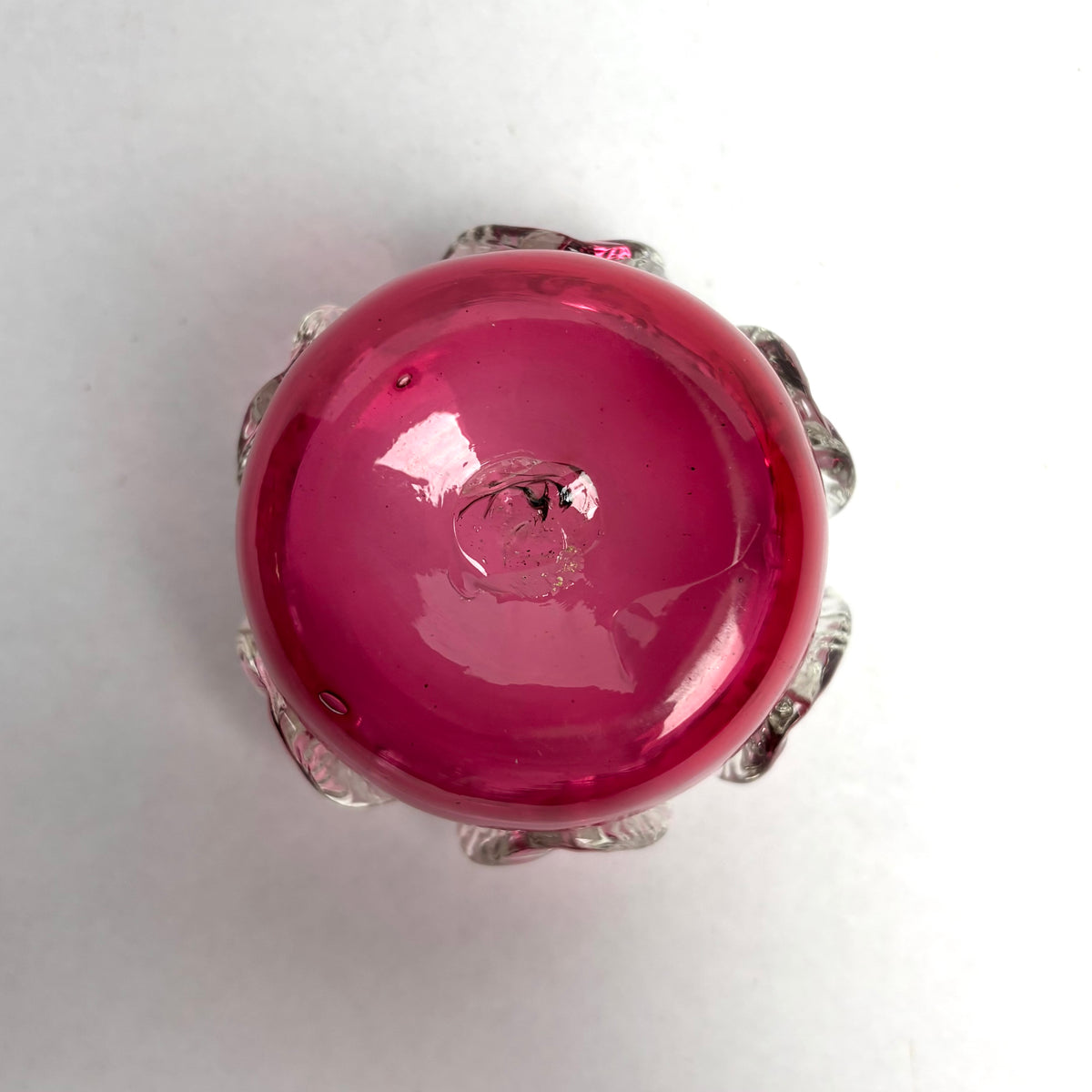 Victorian Cranberry Glass Small Bowl Optical Ribbed Crimped Rim