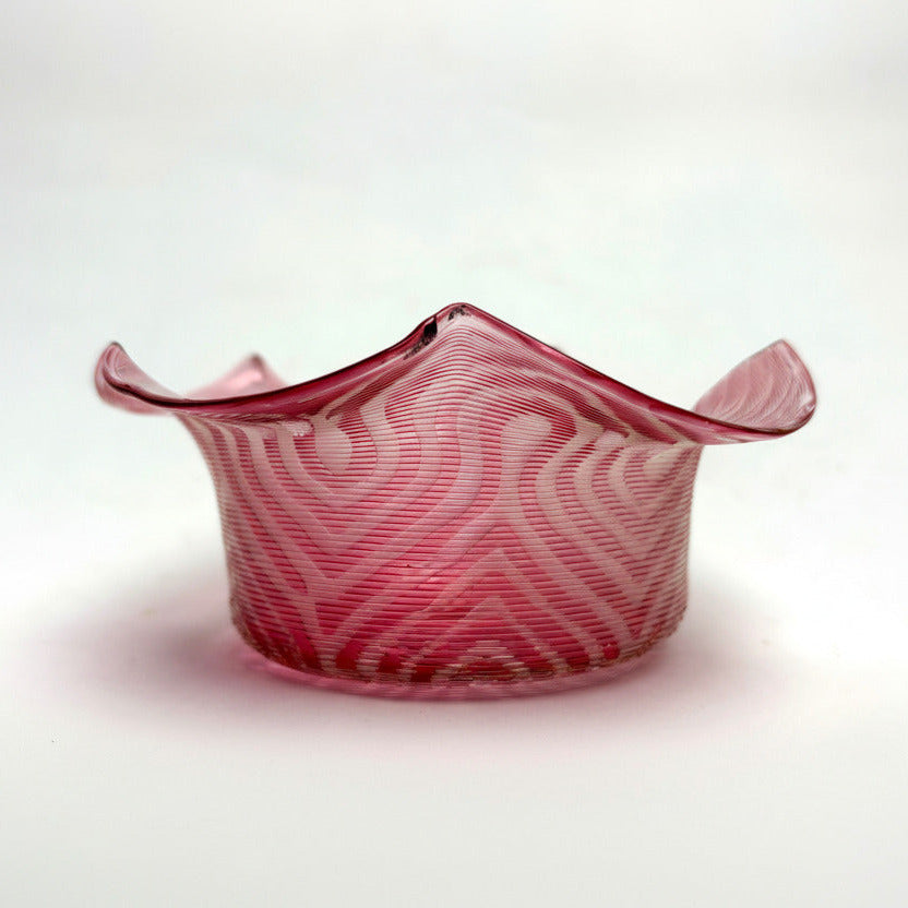Victorian Threaded Cranberry Glass Bowl – Attributed to Stevens & Williams