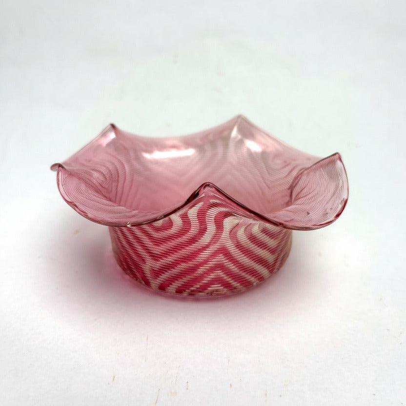 Victorian Threaded Cranberry Glass Bowl – Attributed to Stevens & Williams