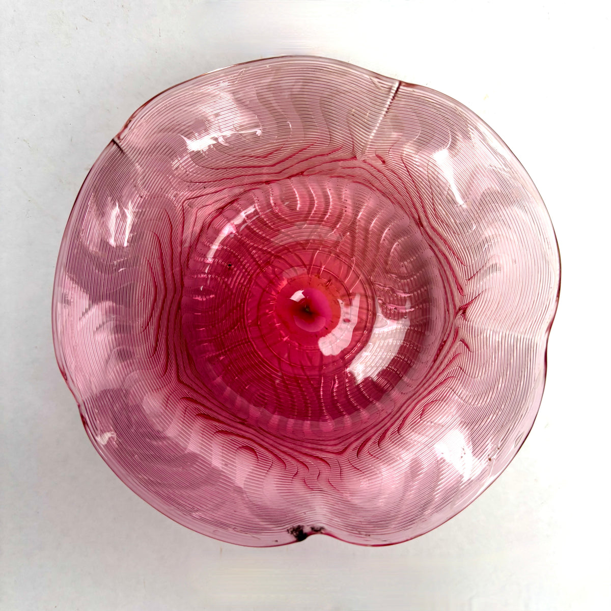 Victorian Threaded Cranberry Glass Bowl – Attributed to Stevens & Williams