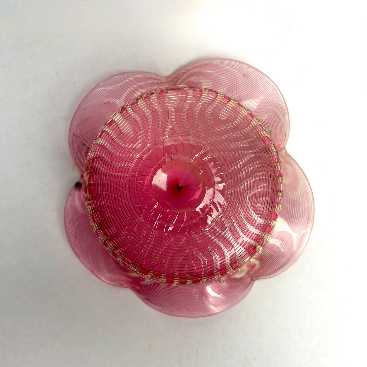 Victorian Threaded Cranberry Glass Bowl – Attributed to Stevens & Williams