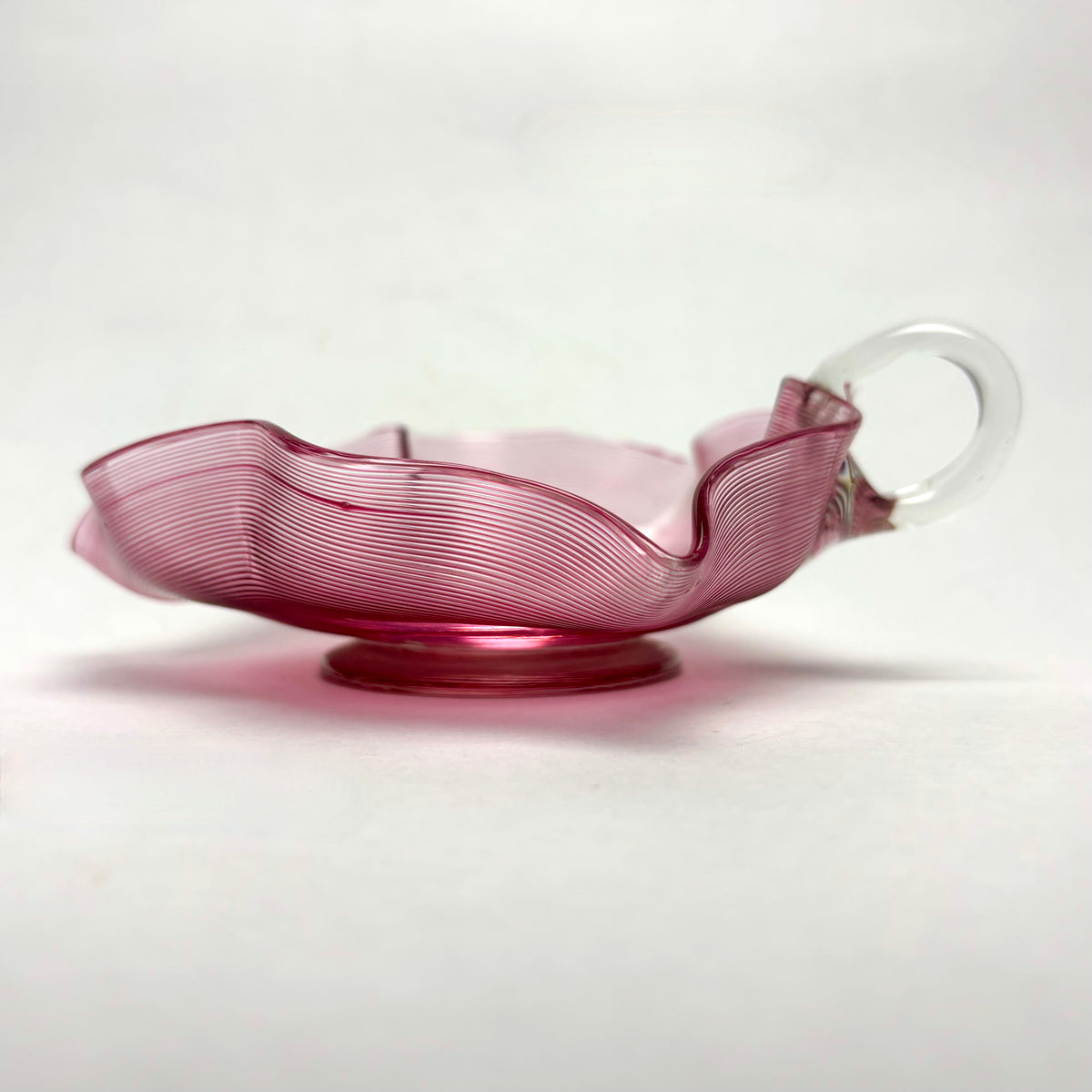 Antique Victorian Cranberry Threaded Glass Jug Crimped Rim Applied Handle