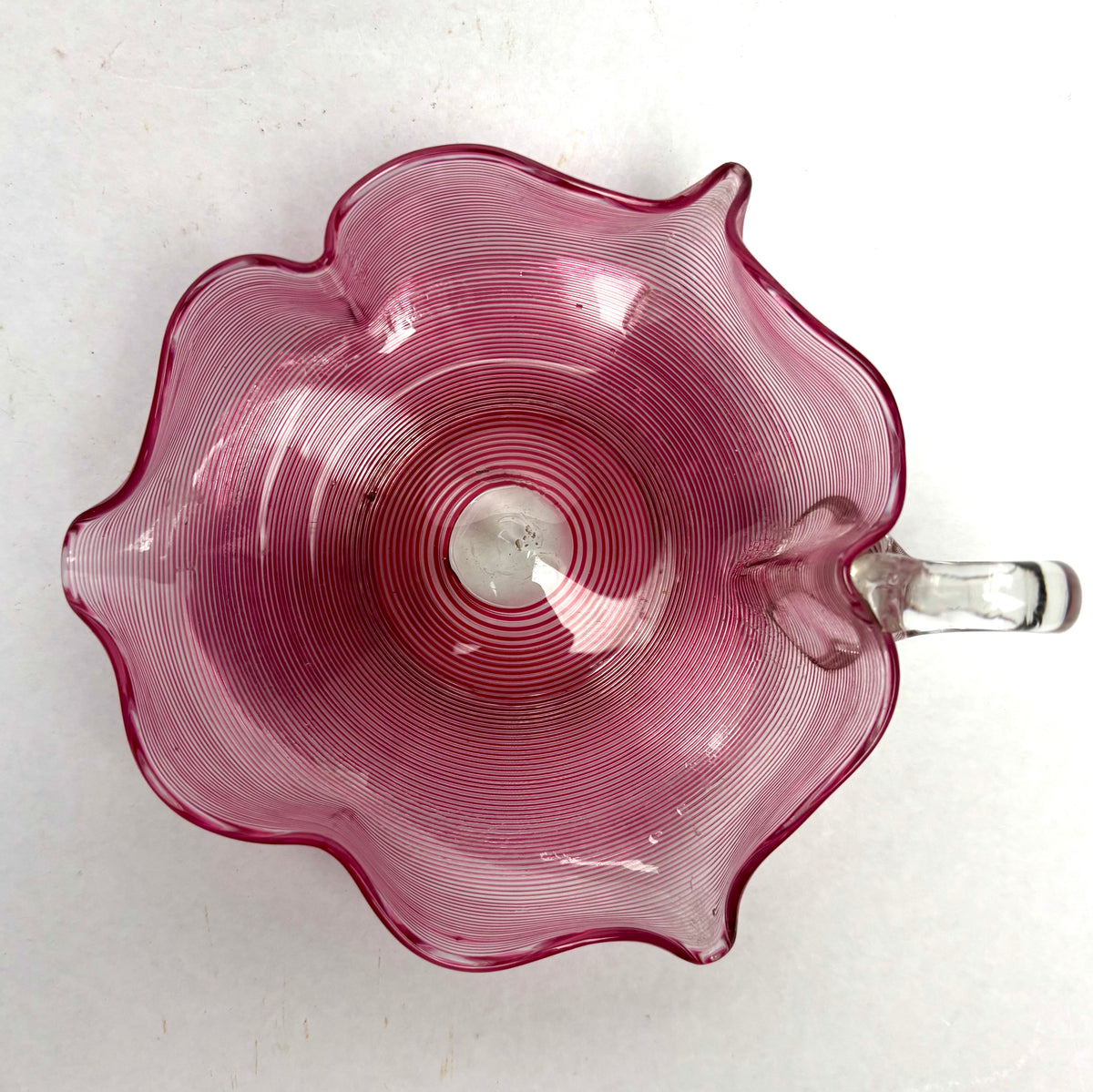 Antique Victorian Cranberry Threaded Glass Jug Crimped Rim Applied Handle