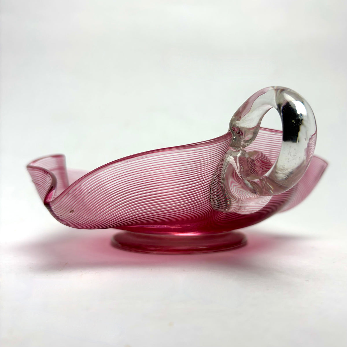 Antique Victorian Cranberry Threaded Glass Jug Crimped Rim Applied Handle
