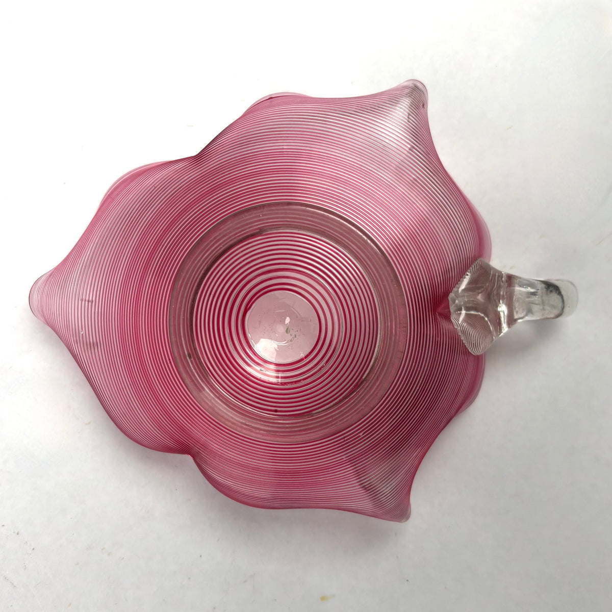 Antique Victorian Cranberry Threaded Glass Jug Crimped Rim Applied Handle