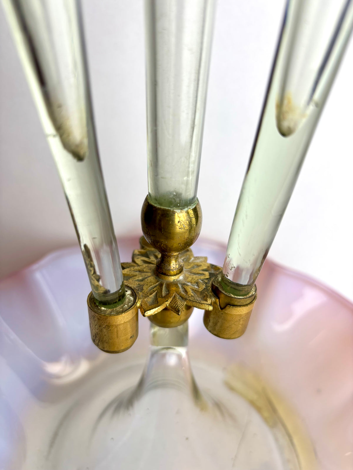 Victorian Glass Epergne – Cranberry & Opalescent, 47cm (As Is)