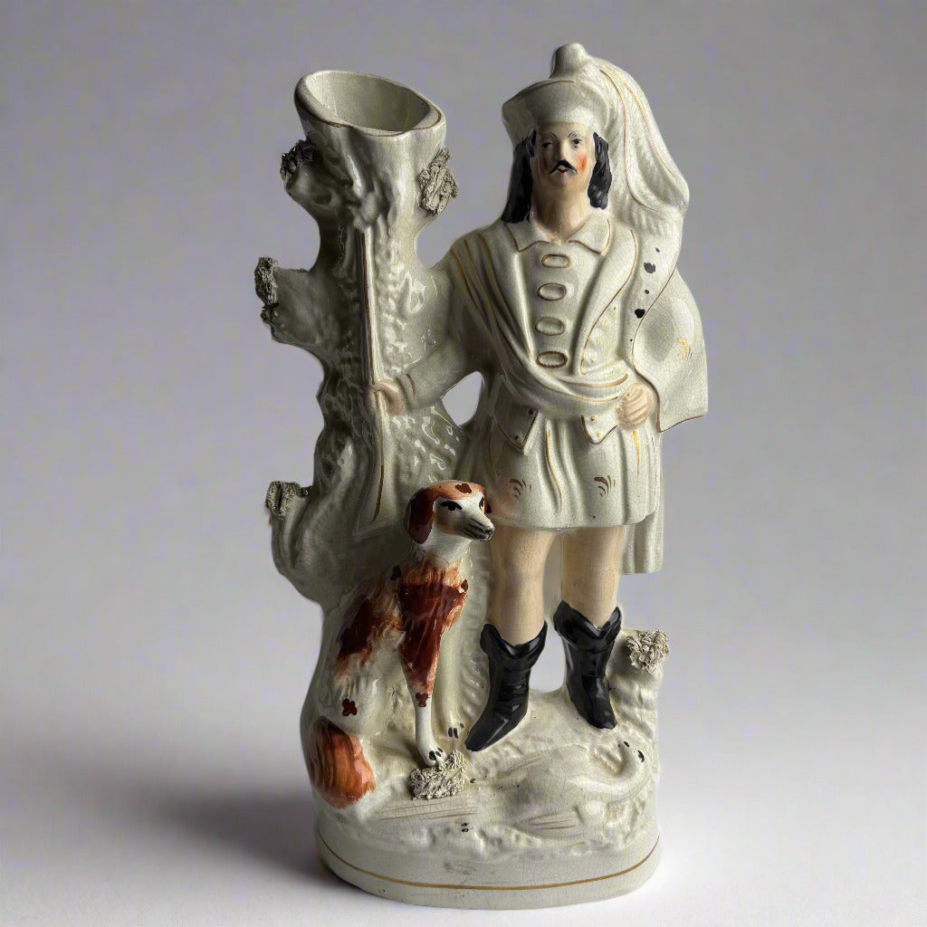 Victorian Staffordshire Spill Vase – Highland Hunter with Hound, c. 1860