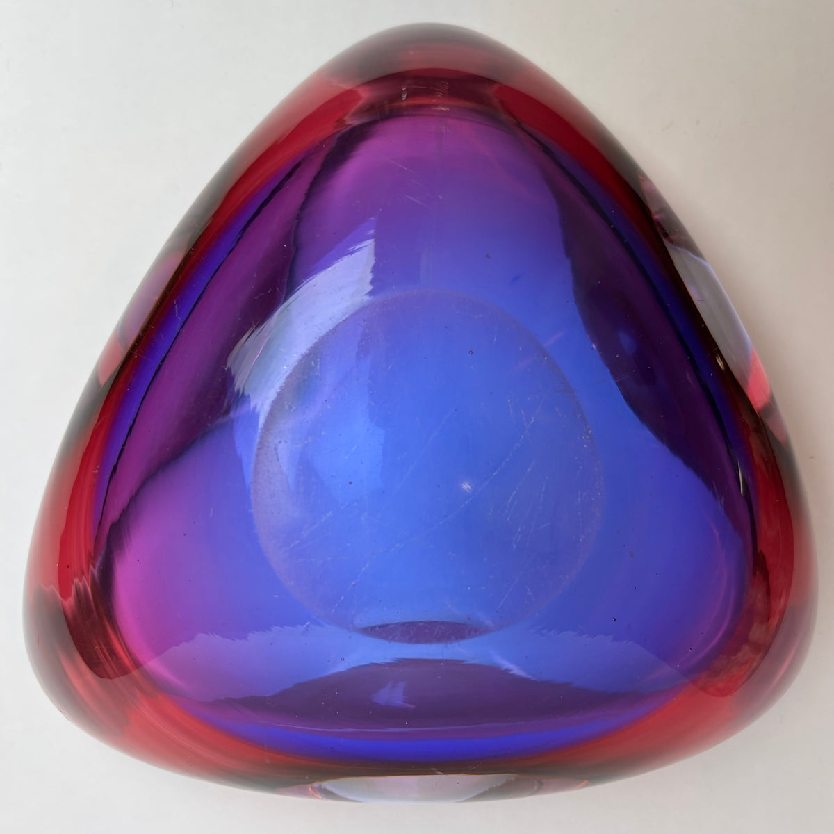 Mid-Century Art Glass Bowl — Heavy Cased Glass in Pink, Amethyst & Cobalt