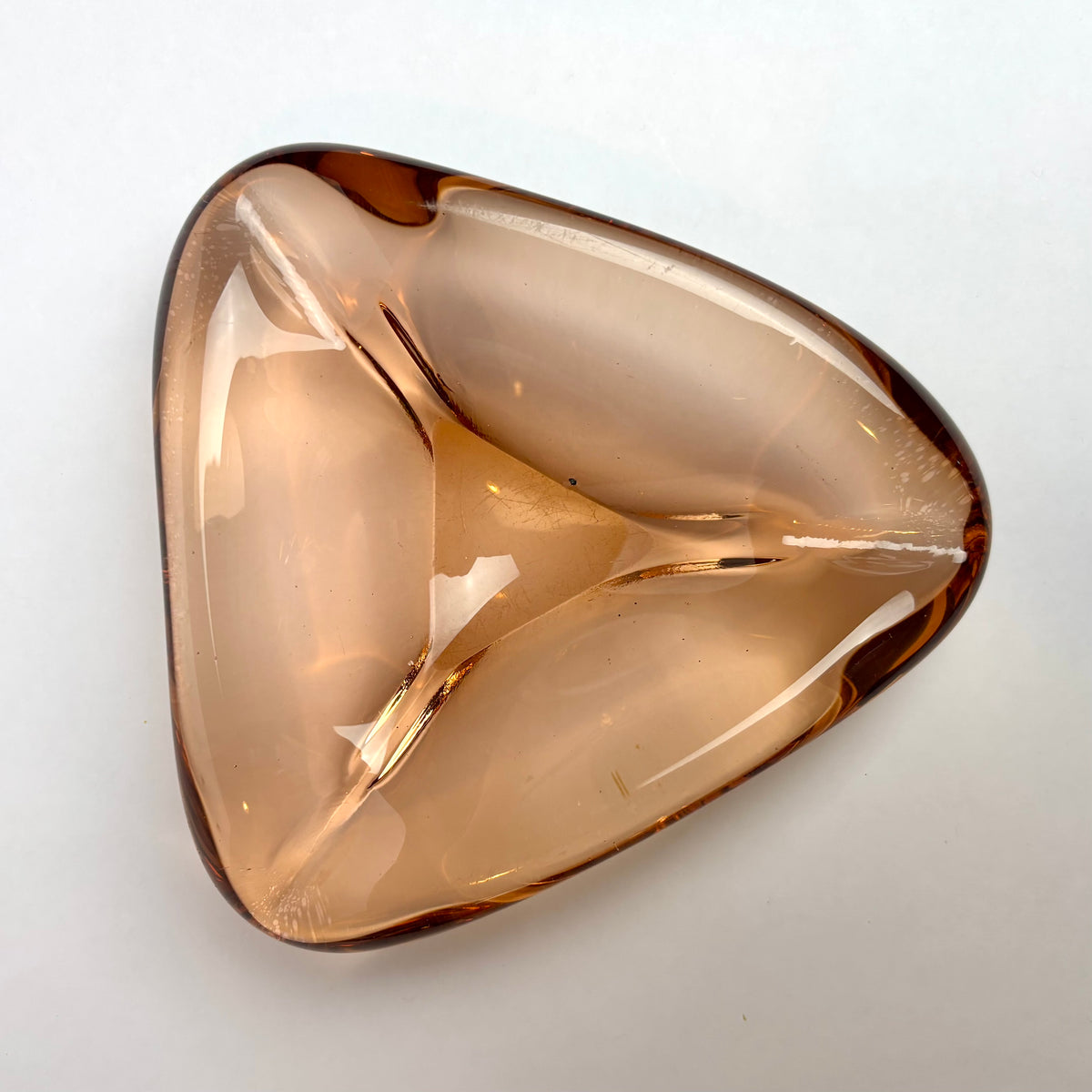 Mid-Century Art Glass Bowl — Sculptural Amber Cased Glass