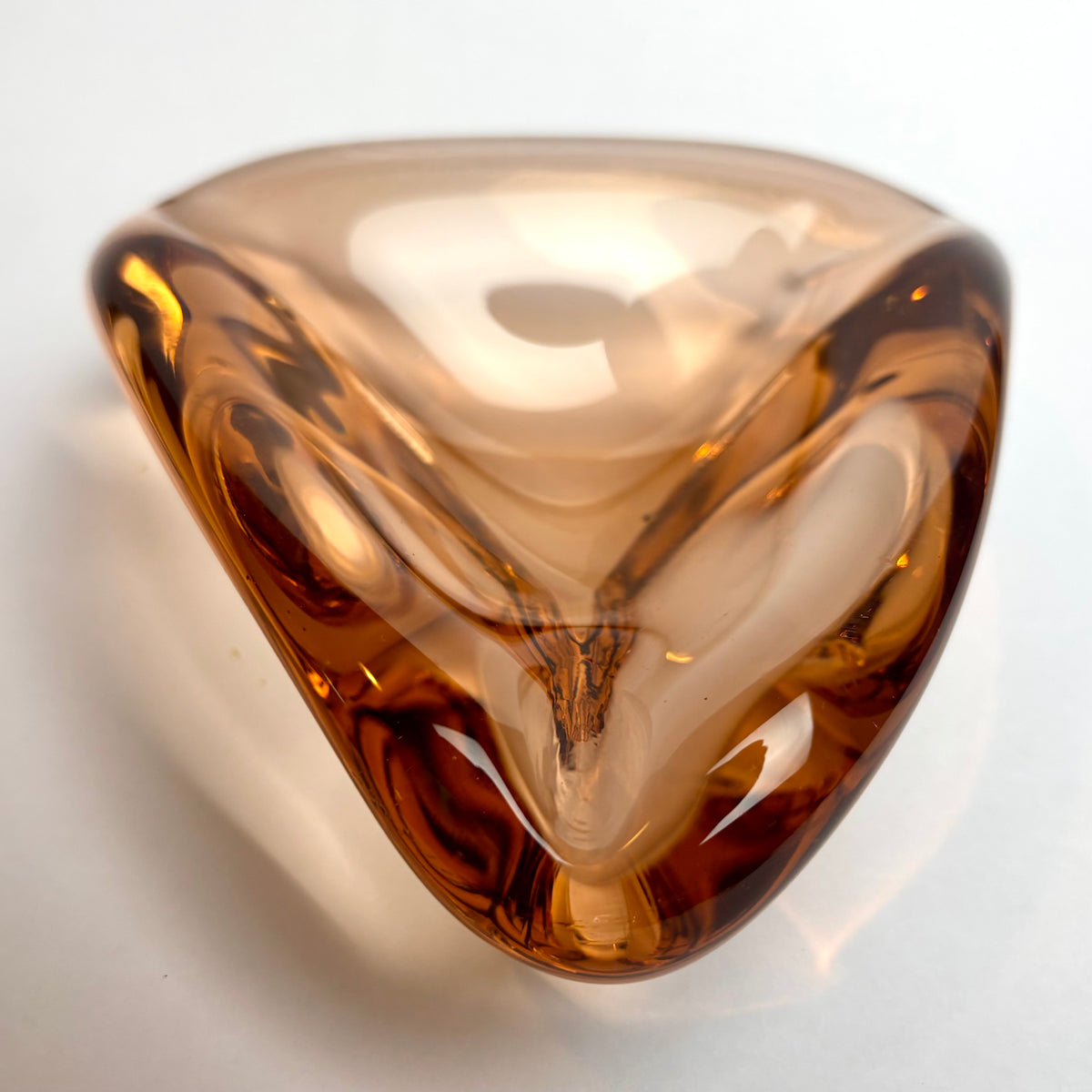 Mid-Century Art Glass Bowl — Sculptural Amber Cased Glass