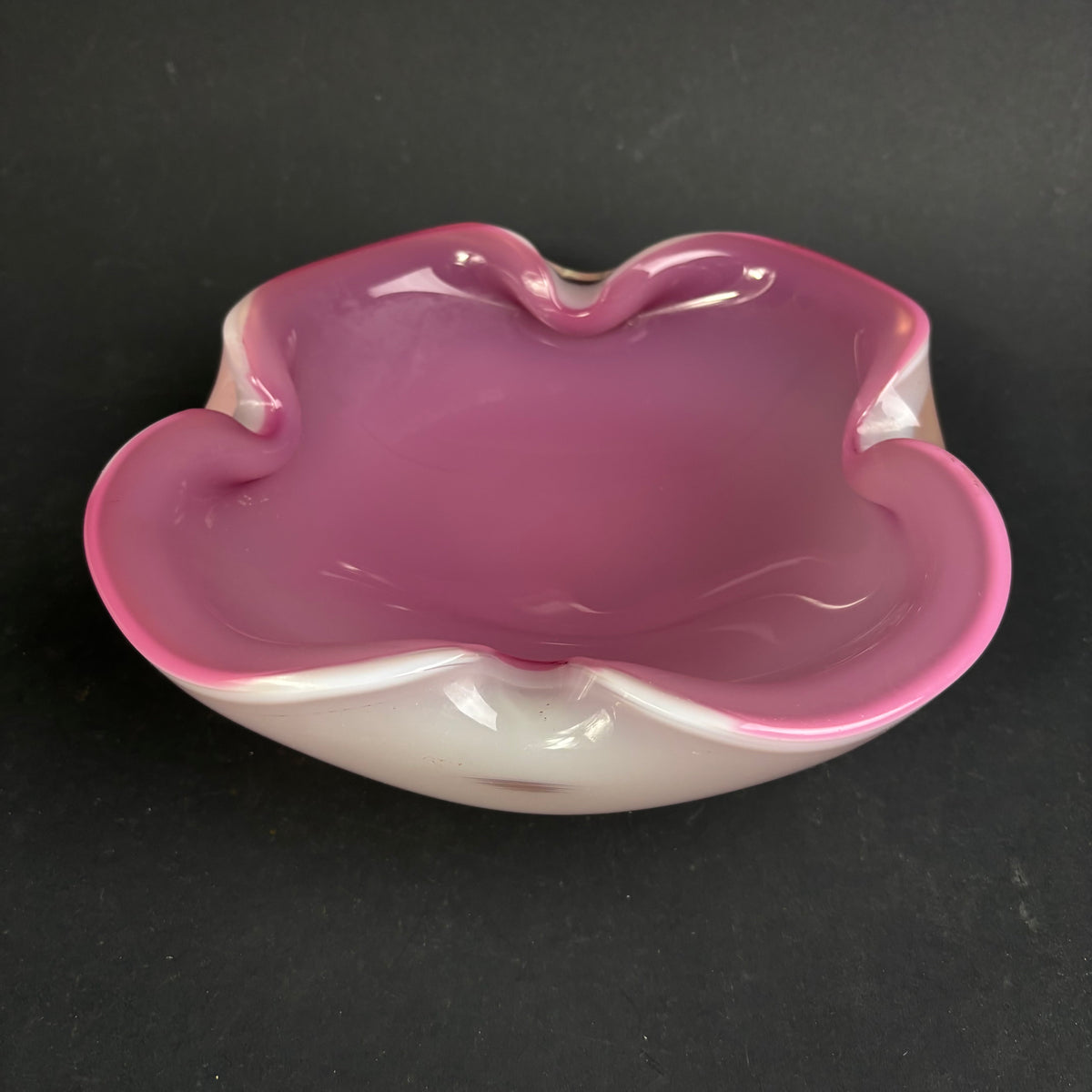 Vintage Murano-Style Pink Cased Art Glass Bowl
