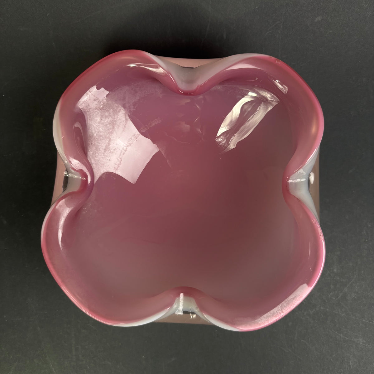 Vintage Murano-Style Pink Cased Art Glass Bowl