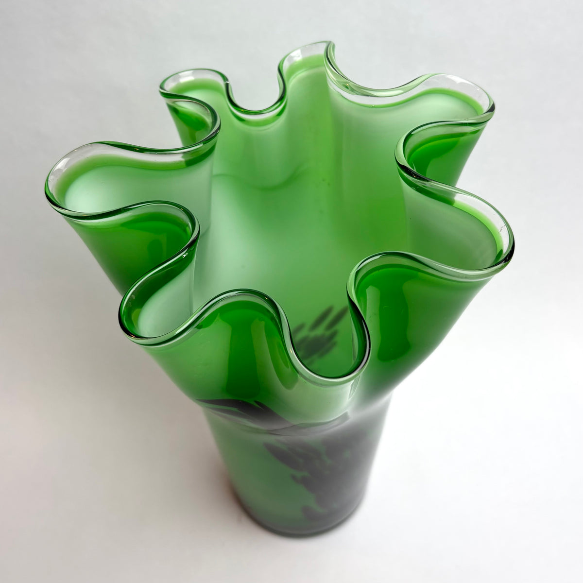 Green Art Glass Vase with Black Abstract Inclusions – Hand Blown