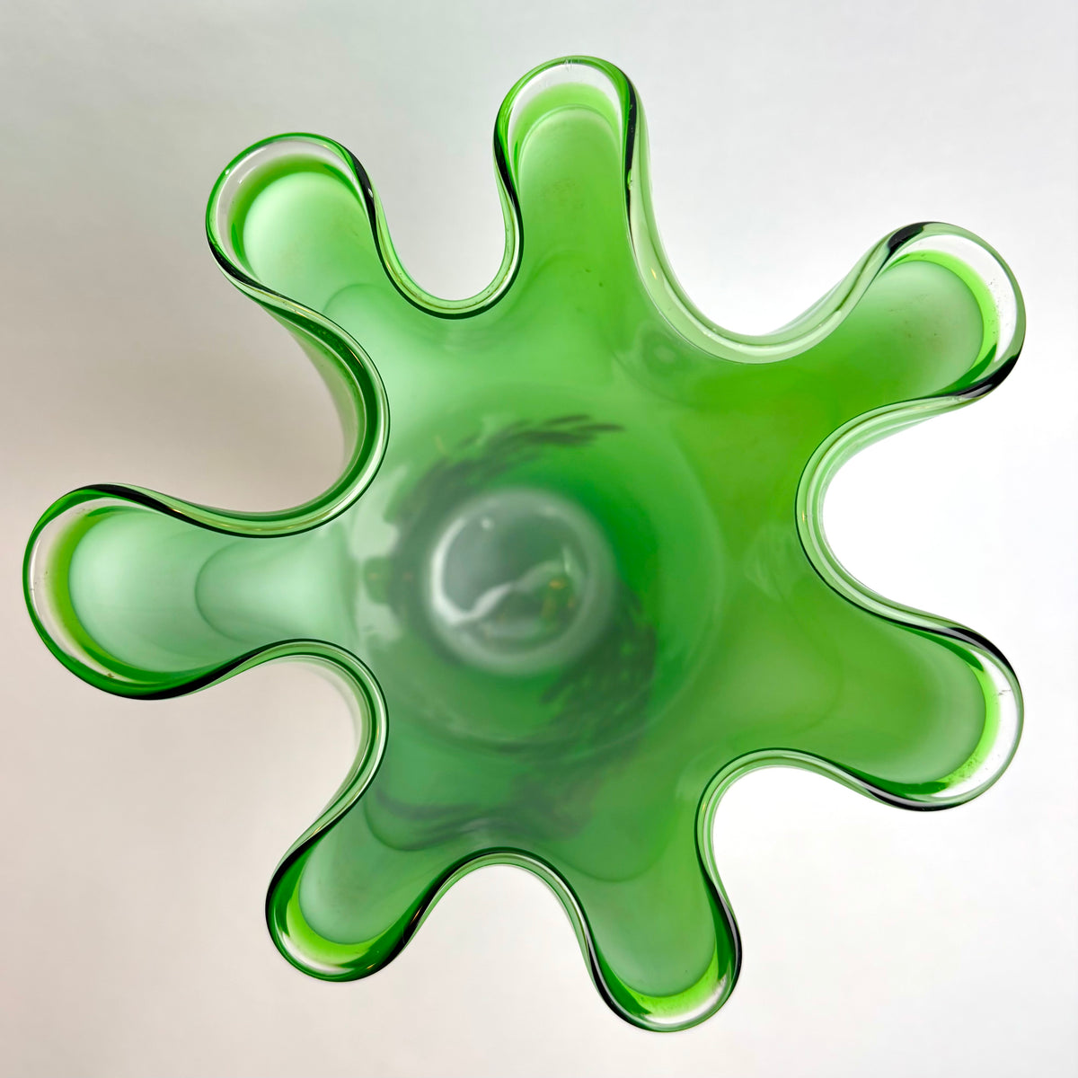 Green Art Glass Vase with Black Abstract Inclusions – Hand Blown