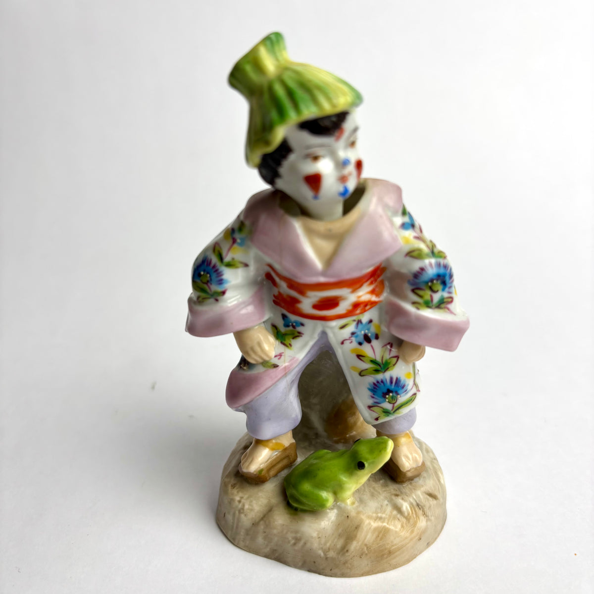 Antique Porcelain Figure — Pierrot / Harlequin Child with Frog