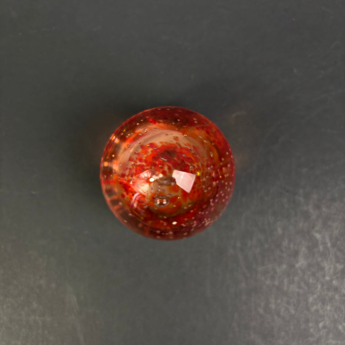 Signed Studio Art Glass Ruby Red Controlled Bubble Paperweight