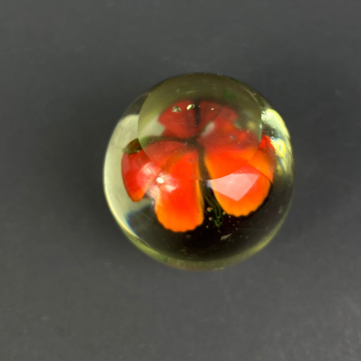 Vintage Studio Art Glass Paperweight – Handcrafted Orange Flower Dome