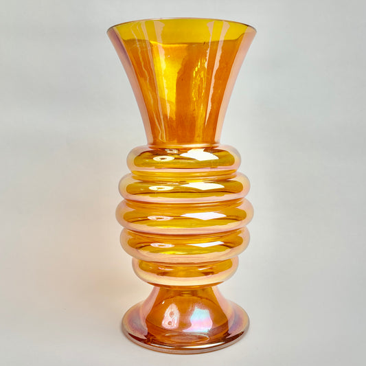 Crown Crystal Glass ‘Melon Rib’ Marigold Vase – Australian Carnival Glass