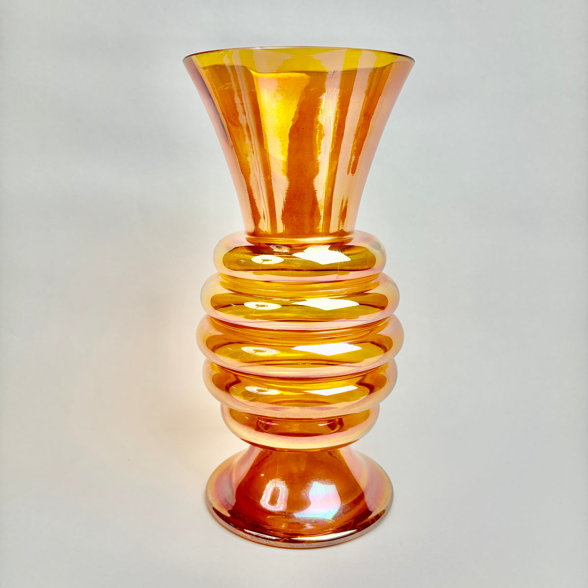 Crown Crystal Glass ‘Melon Rib’ Marigold Vase – Australian Carnival Glass