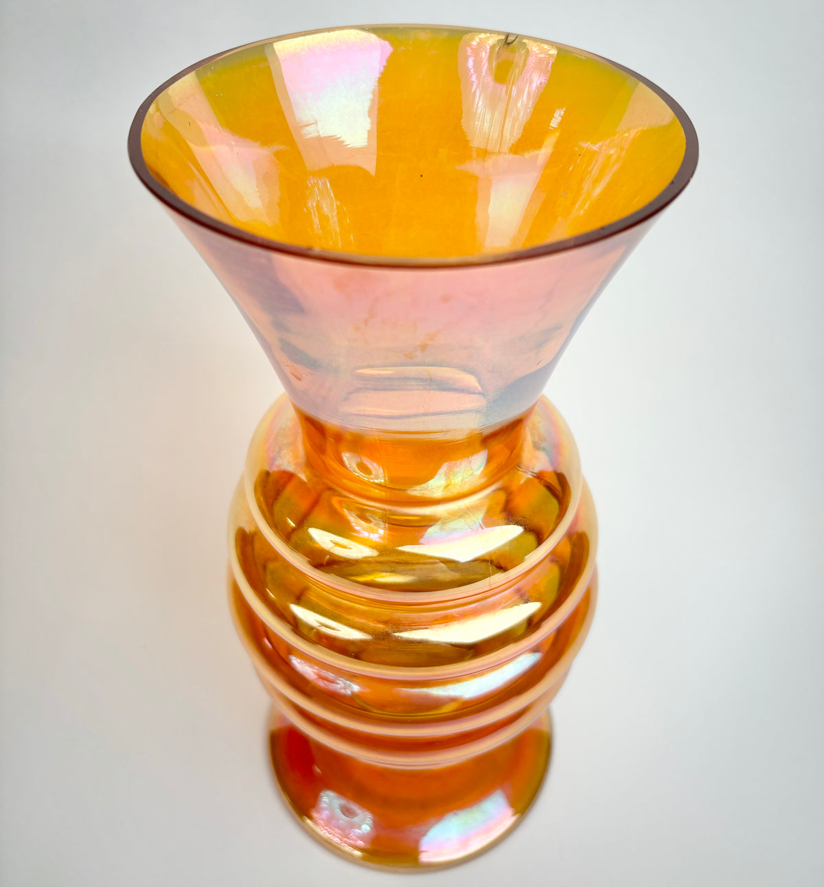 Crown Crystal Glass ‘Melon Rib’ Marigold Vase – Australian Carnival Glass