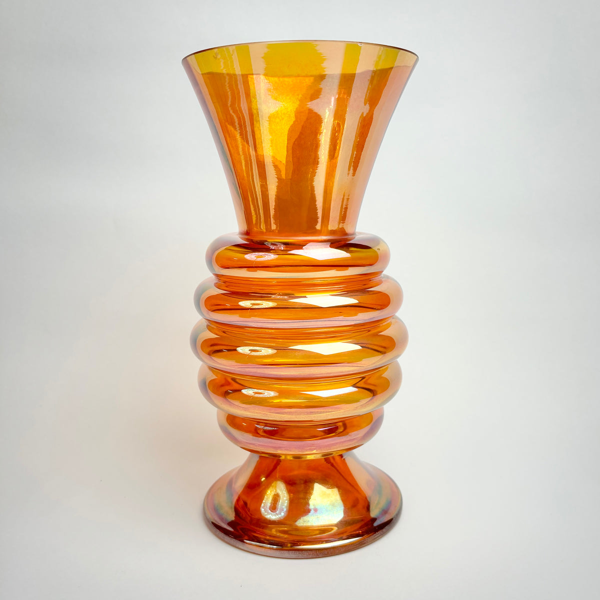 Crown Crystal Glass ‘Melon Rib’ Marigold Vase – Australian Carnival Glass