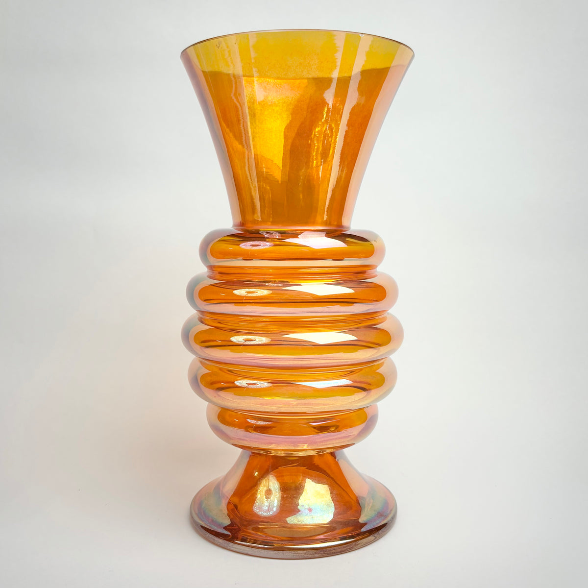 Crown Crystal Glass ‘Melon Rib’ Marigold Vase – Australian Carnival Glass