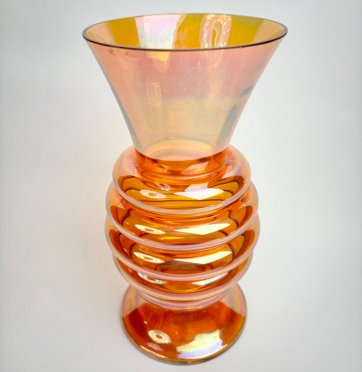 Crown Crystal Glass ‘Melon Rib’ Marigold Vase – Australian Carnival Glass