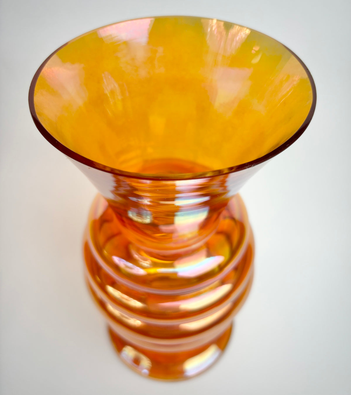 Crown Crystal Glass ‘Melon Rib’ Marigold Vase – Australian Carnival Glass